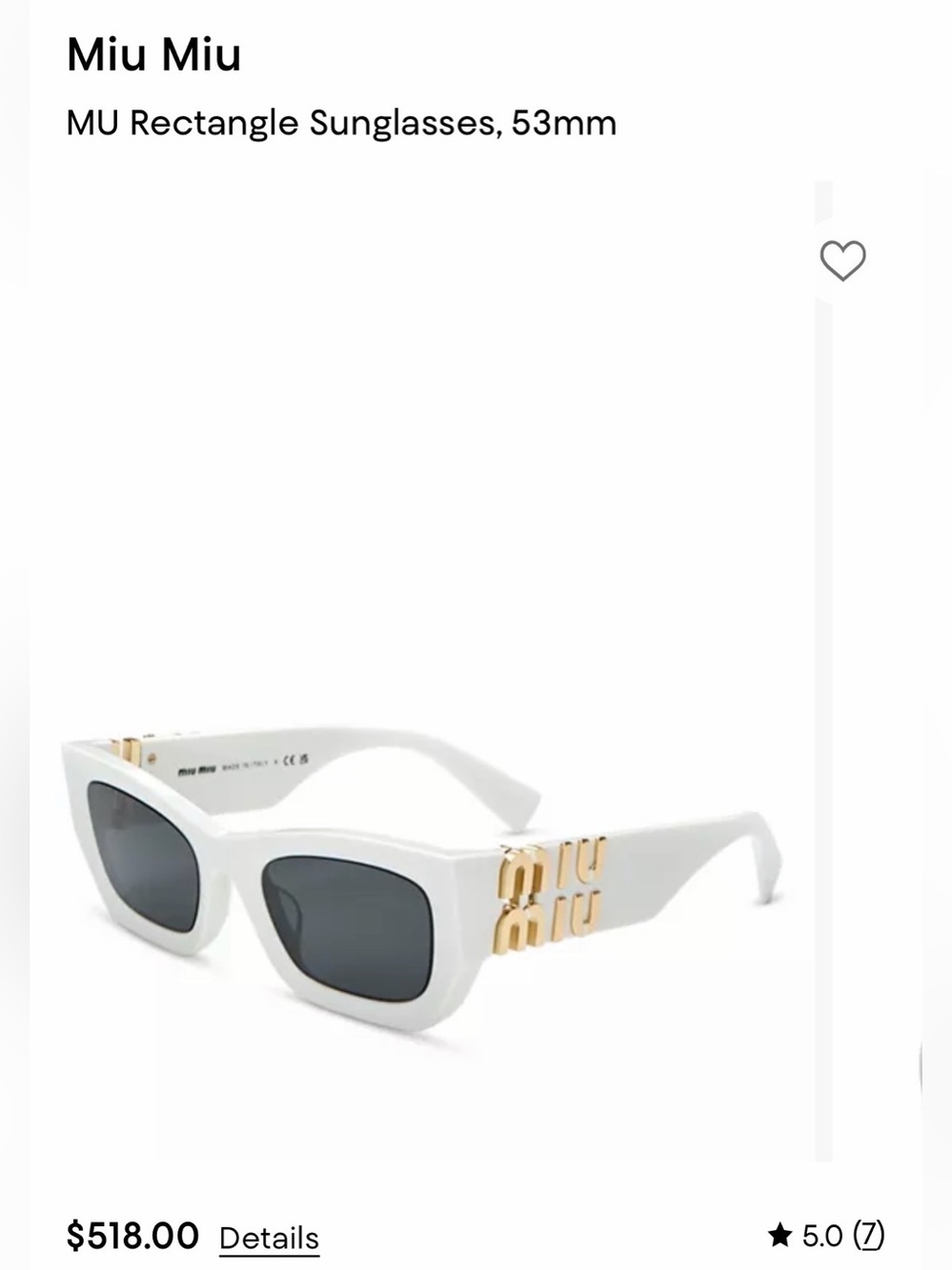 Miu Miu White Sunglasses with Gold Logo Accents